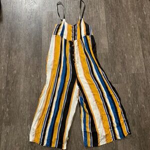 Urban Outfitters Striped Wide Leg Jumpsuit Yellow Blue Black‎ White M NWT